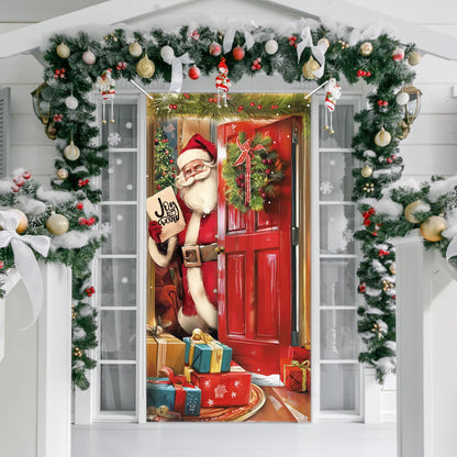 CCINEE Christmas Door Cover Decoration - Xmas Santa Claus Window Door Cover Hanging Banner Background for Front Door Christmas Party Supply