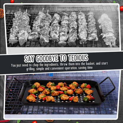 Teecyhooo 3 Pack Grill Topper Pans for Outdoor Grill, Stainless Steel Vegetables BBQ Grilling Basket with Holes Handles, Nonstick Barbecue Pan Grilling Gifts for Camping Picnic Cooking Seafood Meat