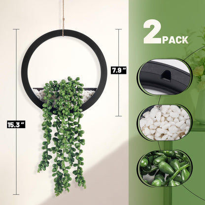 Der Rose 2 Pack Fake Plants Hanging Artificial Succulents Plants in Black Pots for Living Room Bathroom Accessories Boho Farmhouse Wall Decor