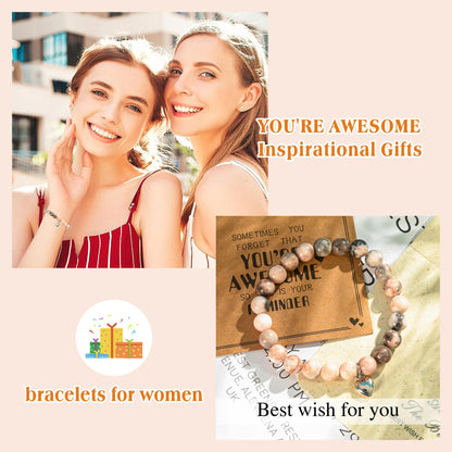 VICKHU Inspirational Gifts for Women Natural Stone Heart Butterfly Bracelet for women Unique Gifts for Birthday Mothers day Thanksgiving Christmas Valentine's Day Teacher Appreciation (Pink Zebra)
