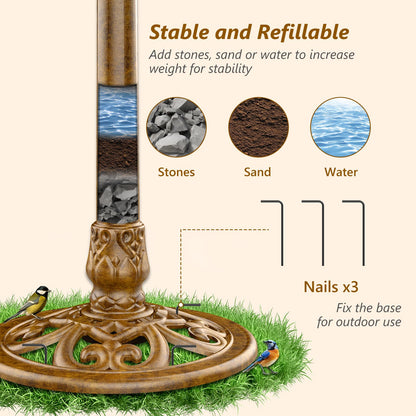 AISITIN 28 Inch Bird Bath with 3.5W Solar Fountain for Outside, Antique Copper Polyresin Pedestal Bird Baths for Outdoor Garden Courtyard Decor, Weather-Resistant Birdbaths with 20" Bowl & 8 Nozzles