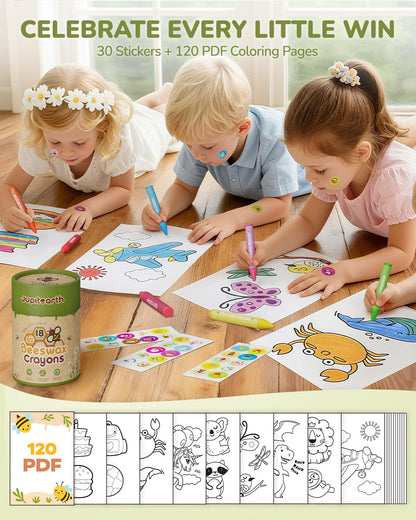 JUPITEARTH Beeswax Crayons for Toddlers 1–3, 18 Non-Toxic Silky Crayons, Jumbo and Washable Crayon, Easy to Hold, Safe for Kids, Mess-Free Coloring for Preschool Art Supplies, Ages 2–4, 4–8