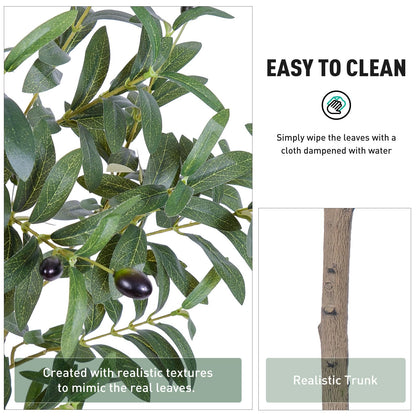 AQUGQ Olive Tree Artificial Indoor, 4ft Tall Silk Faux Olive Tree with White Planter, Artificial Plants with Natural Wood Trunk and Lifelike Fruits for Home Office Decor