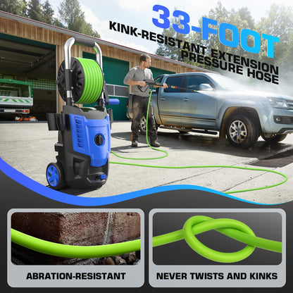 Electric Pressure Washer 4800PSI, 4.0GPM Portable Power Washer with Foam Cannon,4 Nozzles,33FT Hose and Soap Bottle,Car Wash Machine/Car/Driveway/Patio Clean,Green