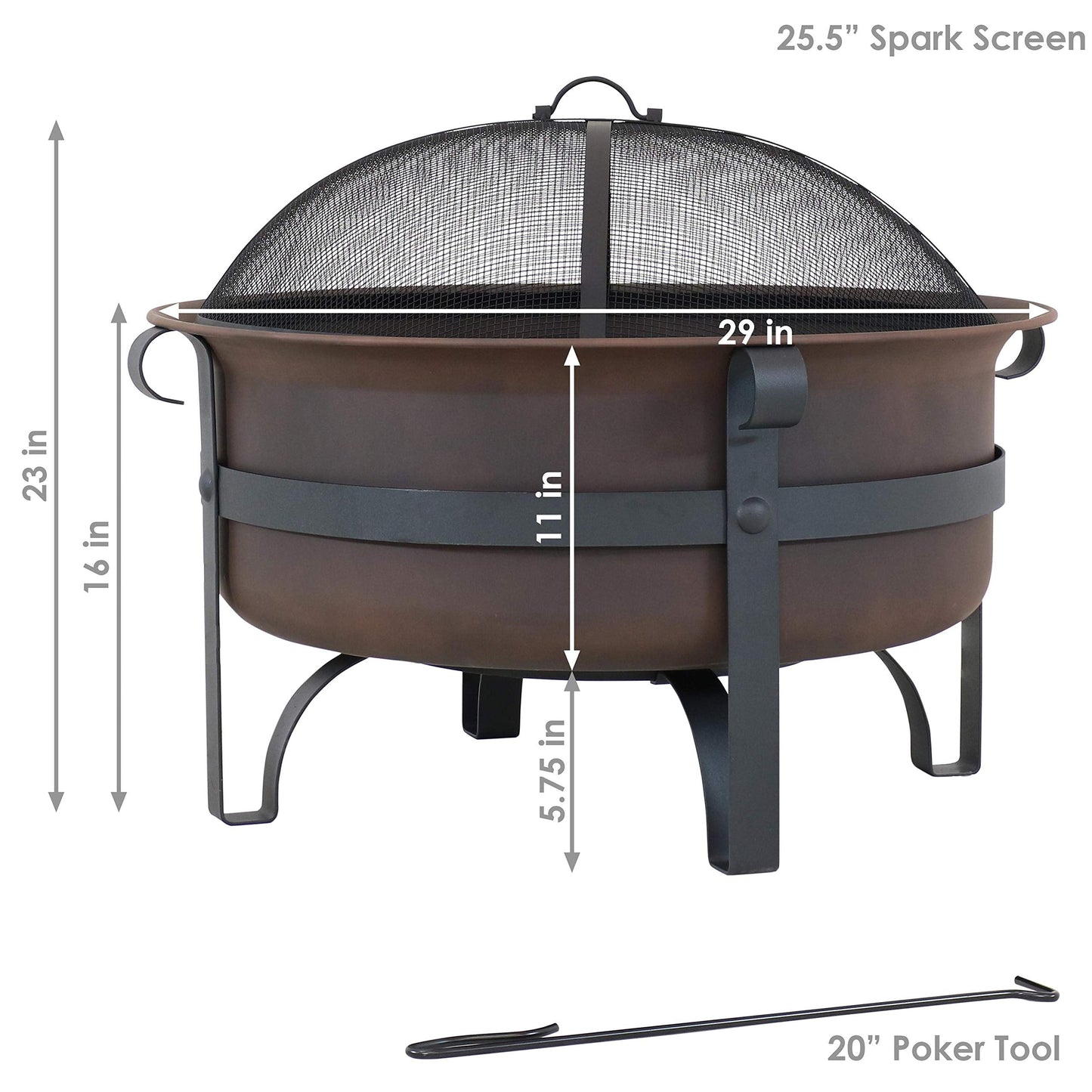 Sunnydaze 29-Inch Wood-Burning Outdoor Fire Pit - Bronze Cauldron Wood Fire Pit for Outside - Includes Poker and Spark Screen
