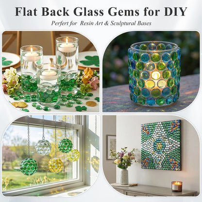 DomeStar 2LB Green Flat Glass Marbles, Decorative Marbles for Vases Aquarium Pebbles Fish Tank Rocks Vase Fillers DIY Crafts Table Scatter Decor