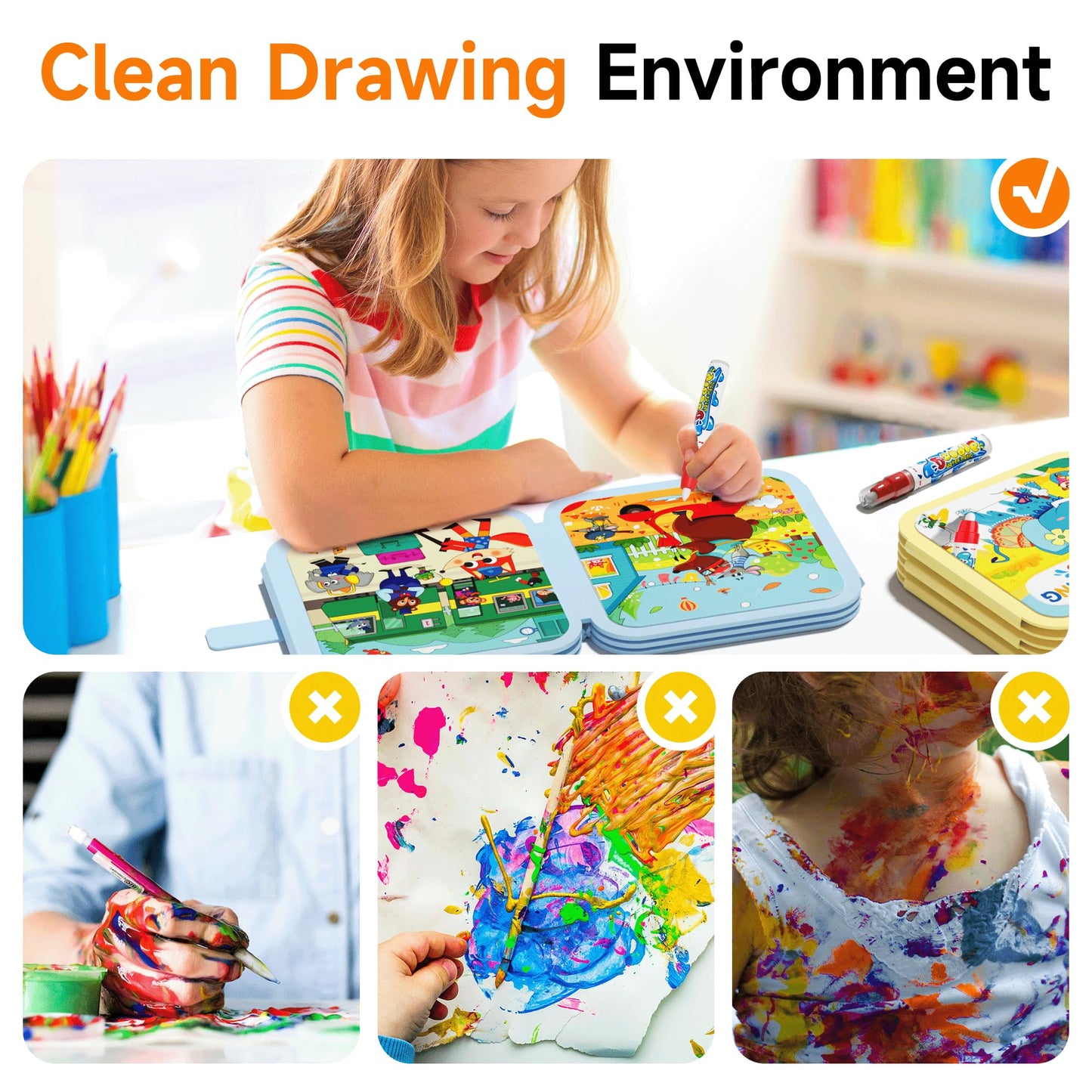 Timetome Reusable Water Painting Books for Kids – 3-Pack Magic Water Reveal Coloring Books with Water Pens (Fairy Tale, Animal & Dinosaur) No-Mess Coloring & Reusable Fun Travel Activity for Ages 3–6