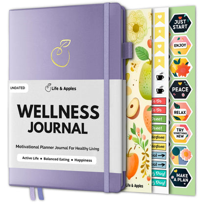 Life & Apples Daily Wellness Journal - Guided Journal & Planner for Wellbeing, Gratitude & Healthy Routines | Food & Fitness Journal, Habit Tracker, Weight Loss Diary | Undated A5 Lavender