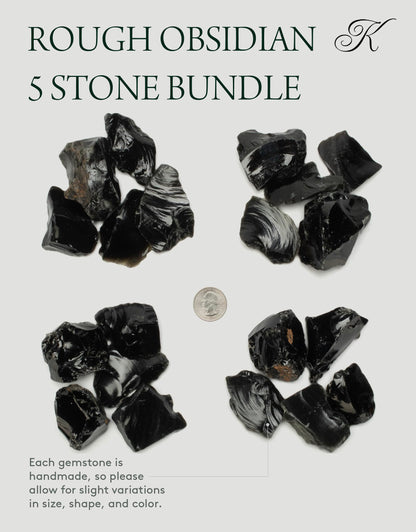 KALIFANO Rough Obsidian 5 Stone Bundle with Healing & Calming Effects - AAA Grade High Energy Raw Obsidiana - Reiki Crystal Used for Rock Lapidary (Family Owned and Operated)