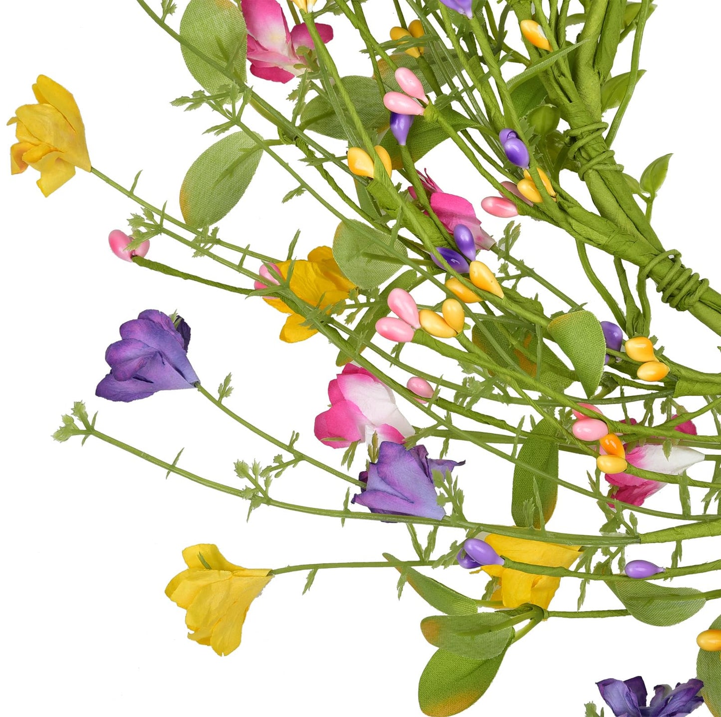 LSKYTOP Artificial Flower Wreath with Green Leaves Berries Wildflower Spring Summer Wreath for Front Door Wall Wedding Decor,12inch (1)