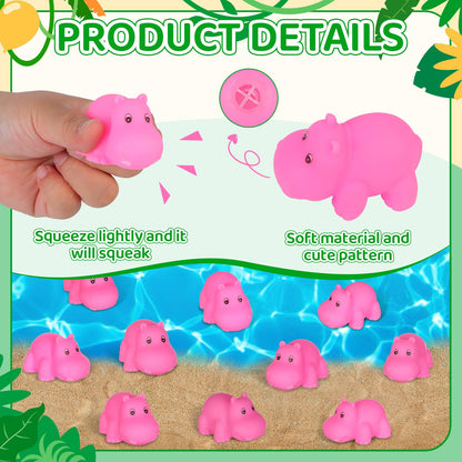 Youdaju 50 Pcs Rubber Hippo Baby Bath Toys Cute Floating Animal Bath Squirts Pink Hippo Bath Buddy Squirter Toys for Toddlers Fun Water Squirting Bathtime Play for Bathtub and Pool,Summer Beach Decor