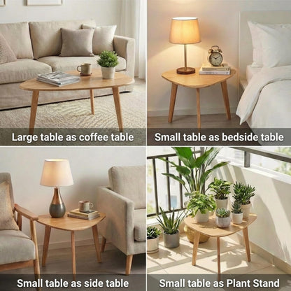 DURISEN Nesting Coffee Table Set of 2-Mid Century Modern Guitar Pick Stacking Tables with Solid Wood Legs-Waterproof Triangle Center Side End Table for Small Living Room,Apartment,Balcony (Natural)