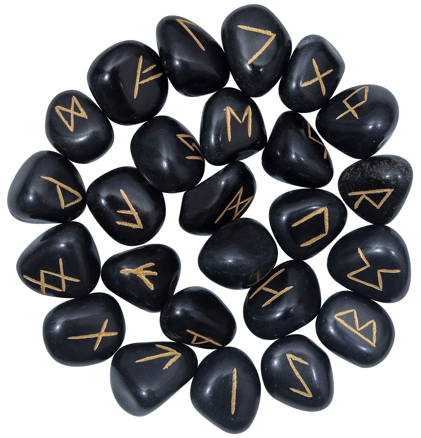 Crocon Fathers day gift Black Tourmaline Tumble Shape Gemstone Runes Stones with Elder Futhark Alphabet Engraved 25 pcs Runes Set Crystal Divination Healing Chakra Reiki with a Pouch Size : 15-20 mm