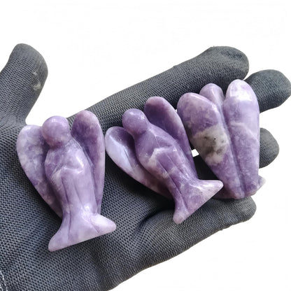 Afucats Natural Purple Lepidolite Healing Guardian Angel Indoor Decorative Stone,1.5 Inches Carving Pocket Palm Statue,Gift for Her Christmas Décor