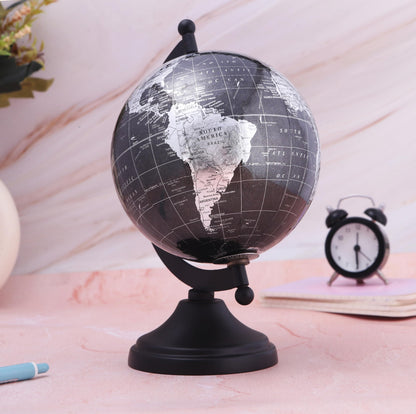 Rely+ 5" World Globe With Sturdy Metal Stand (NOT PLASTIC!) - Desktop Globes For Home Desk Table Office Decor - Book Shelf Decor Globe - 5 Inch - Metallic Black