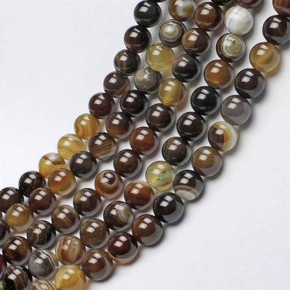 MJDCB Natural Stone Beads Coffee Stripe Agate Round Loose Beads for Jewelry Making DIY Bracelet Necklace (10mm)