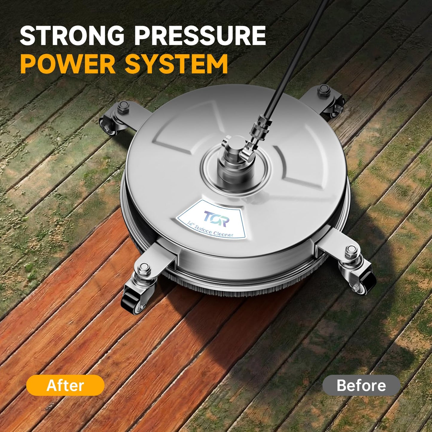TOR 14" Stainless Steel Pressure Washer Surface Cleaner with 4 Caster Wheels, 4000 PSI, 2 Extension Wands & Nozzles, Power Washer Surface Cleaner for Concrete, Driveway, Patio, 1/4" Quick Connect