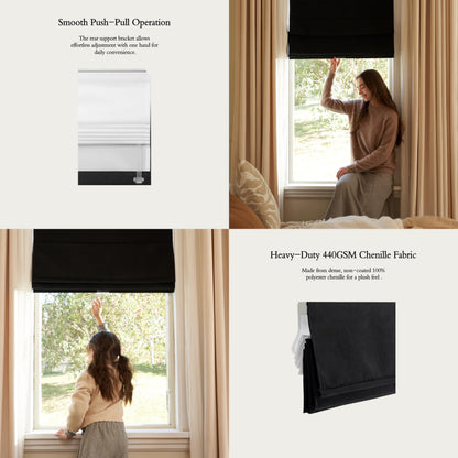 Decleaf Blackout Roman Shades Cordless for Windows, Pull Down Window Shades Blinds with Heavy 430GSM Chenille & White Backing & Thermal Insulated & Hidden Cords, 34x64 Inches (Mottled Black)