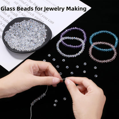 ZHIYUXI 400pcs Crystal Beads for Suncatchers Glass Beads for Jewelry Making for Keychain Making 6mm Rondelle White Clear Sun Catcher Beads & Bead Assortment Bulk Bracelets Arts and Crafts
