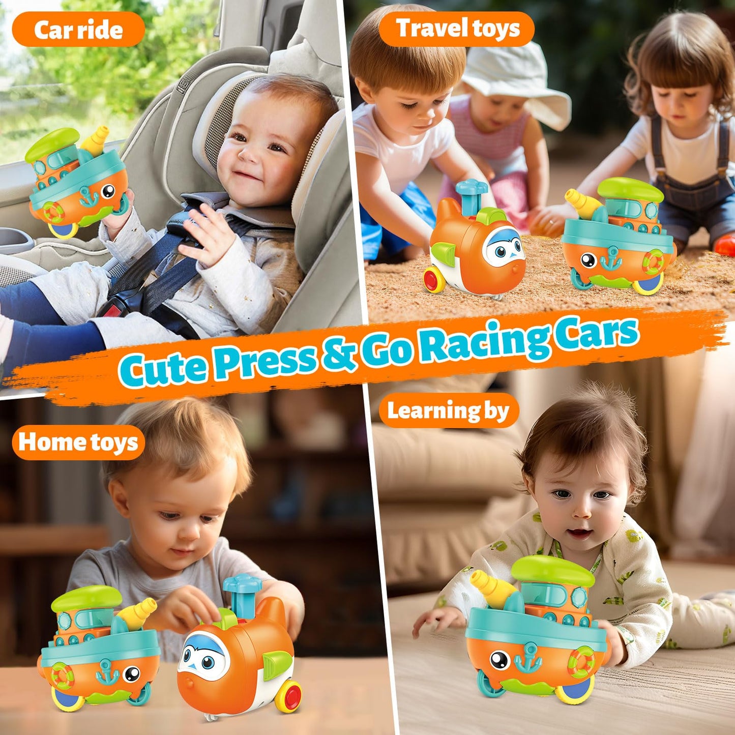 Toddler Toys for 1 Year Old Boy, Press to Go Car Toys for Toddlers 1-3, Learning Baby toy 6-9-12-18 Months Infant Push Go Play Vehicle Set, Baby Girls Boys Christmas First Birthday Gifts for Ages 1-2