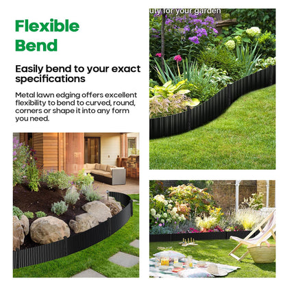 Camitlli Corrugated Metal Garden Edging, Sturdy Tall Landscape Edging Borders, Perfect DIY for Flower Beds, Lawn and Pathway, Tree Surrounds, Paver Edges (Black, 6"×20FT)