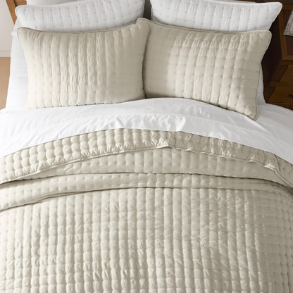 WDCOZY Beige King Size Quilt Bedding Sets with 2 Pillow Shams, Neutral Lightweight Soft Bedspread Coverlet, Quilted Blanket Thin Comforter Bed Cover for All Season, 3 Pieces, 104x90 inches