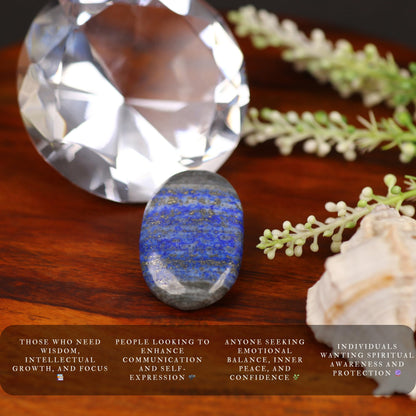 TRRYSTALS Natural Lapis Lazuli Zibu Coin | Gemstone Spiritual Symbol Token for Good Luck | Oval Shaped coin for Positive Energy, Meditation, Home & Office Décor, Thoughtful Gifting