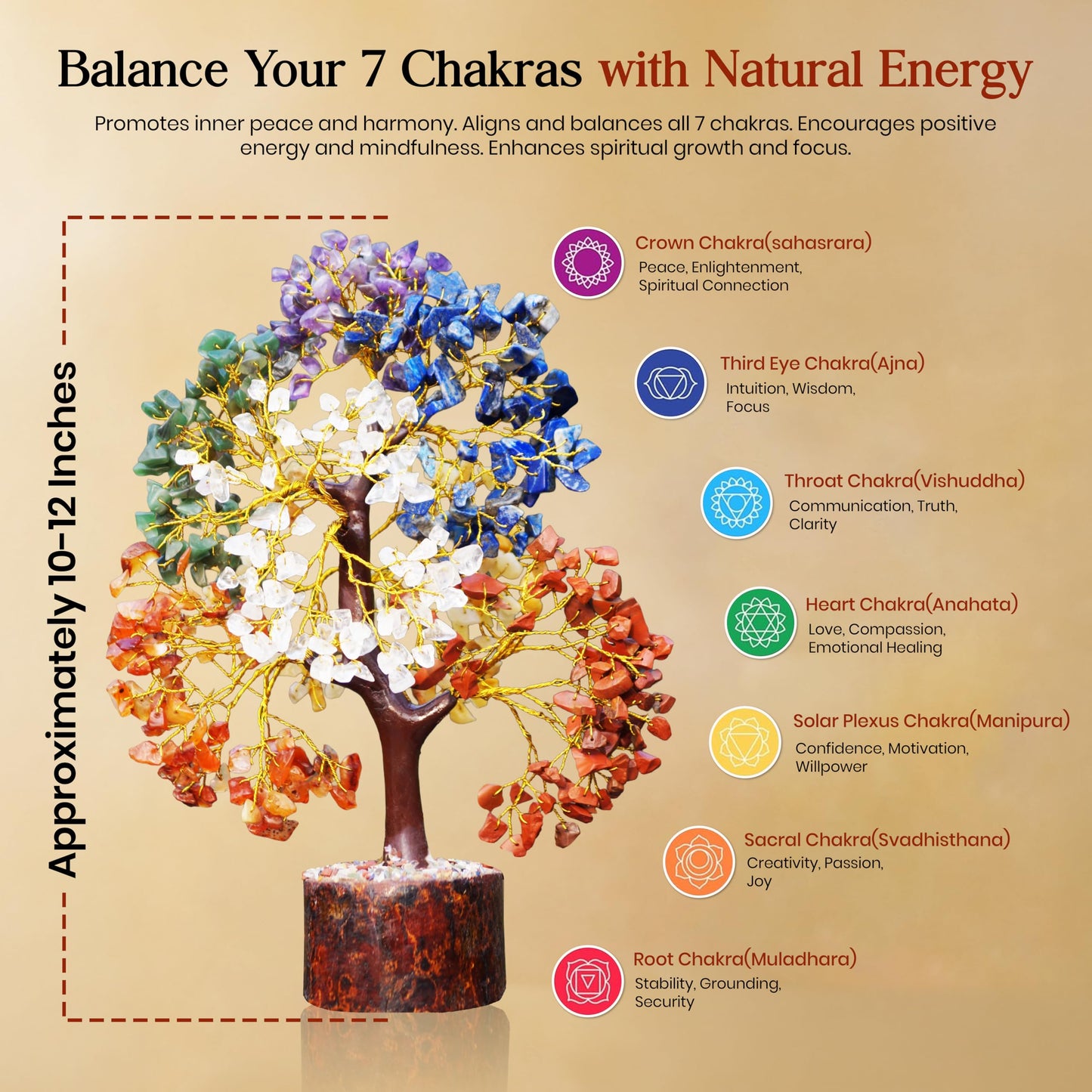 AstraVeda 500 Beads 7 Chakra Tree of Life - Large Crystal Feng Shui Positive Energy Tree - Meditation Gift, Crystals and Stones, Spiritual Items, Home Office Decor