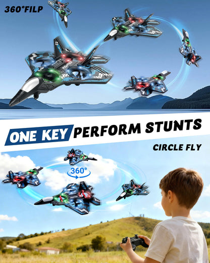 JoyRapt Drones for Kids Form RC Plane, Remote Control Airplane, Aircrafts for Boys and Girls, Jet Helicopter Drones with LED Lights 360° Flip, 4 Rechargeable Batteries Boy Toys (2 Pack)