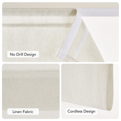 NICETOWN Linen French Door Curtain No Drill Roman Shades for Windows, Ivory Solid Cordless Blinds for Farmhouse Door Window Covering with Light Filgtering, W26 x L40, 1Pc