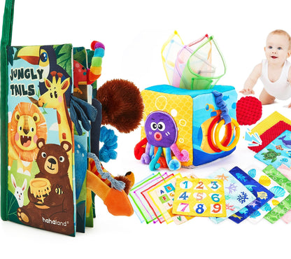 hahaland Baby Sensory Book & Baby Sensory Tissue Box Toy