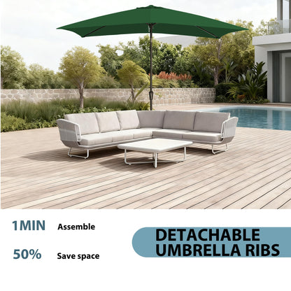 GREFORG 6.5x10FT Rectangular Patio Umbrella with Push Button Tilt & Crank Lift for Garden,UV Protection Outdoor Umbrella for Deck,Pool and Yard,Green