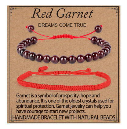 LPBeads 6mm Garnet Bracelet with Handmade Rope Bracelet Size Adjustable Natural Stone Crystal Healing Bracelets Gifts for Unisex Adults