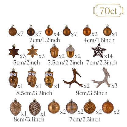 Valery Madelyn Ornaments for Christmas Trees, 70ct Bronze Copper and Gold Shatterproof Christmas Tree Decorations, Woodland Brown Hanging Ball Ornaments Bulk for Xmas Holiday Party Decor