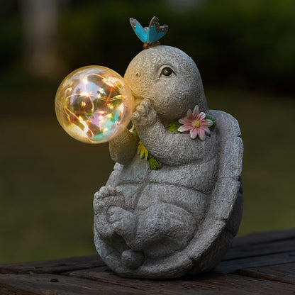 zuzuzen Solar Turtle Statues Garden Decor with Bubble LED Light, Outdoor Tortoise Statue for Patio, Lawn, Yard Gift for Mother's Day, Birthday, Housewarming