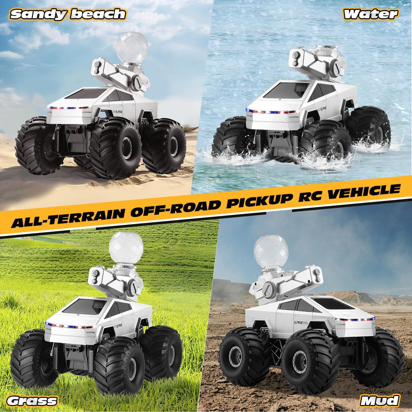Fippy Amphibious Remote Control Car with Water Squirt, Waterproof Remote Control Truck, 1:16 RC Monster Truck, 4WD All-Terrain Off-Road Pickup RC Trucks Gift for Kids Boys
