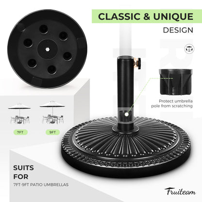 FRUITEAM 15" 23 lbs Round Patio Umbrella Base Pre-Filled Umbrella Stand Sun-Flower-Pattern Heavy Duty Market Umbrella Base Stand for Patio, Outdoor, Swimming Pool, Black