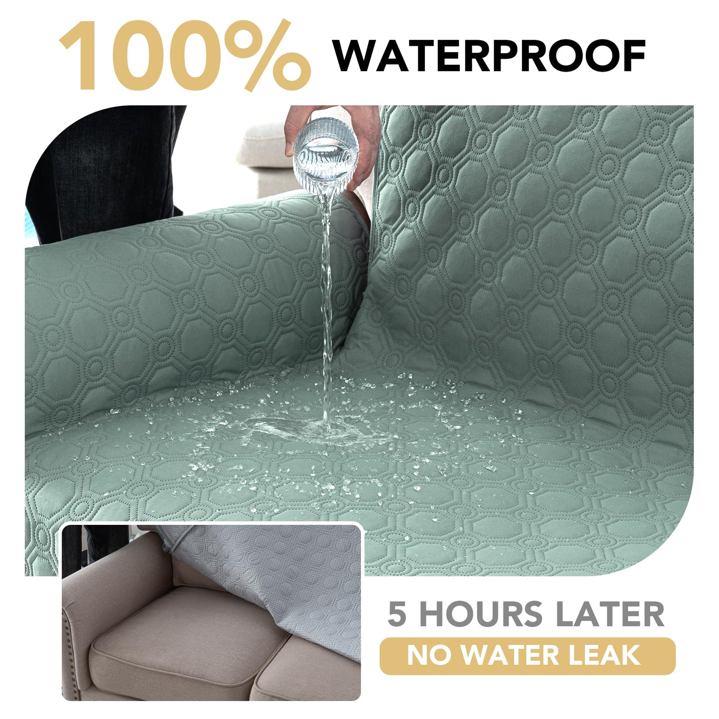 H.VERSAILTEX 100% Waterproof Couch Cover Thick Durable Sofa Slipcover with Storage Pocket Triple Nonslip Furniture Protector for Dogs, Children, Pets, Machine Washable (Sofa, Lily Pad)