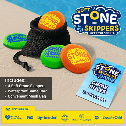 Soft Stone Skippers Game - Fun Pool Toys for Kids All Ages - 4 Pack Water Skipping Discs Set - Beach Games Summer Beach Gifts for Boys & Girls Ages 3 4 5 6 7 8 9 10 11 + Year Old - Water Toys