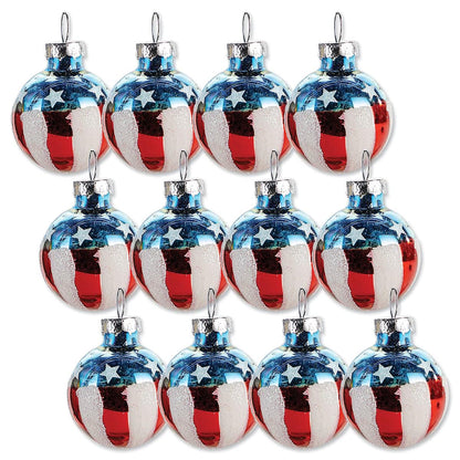 Lillian Vernon Americana Blown Glass Patriotic Ornaments - Handcrafted Hanging Tree Decorations, Round Americana Holiday & Party Decor, Red, White & Blue, 12-Piece Set