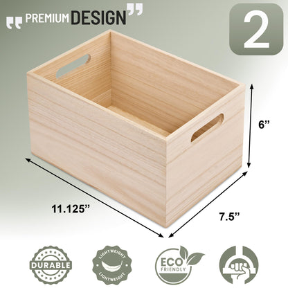 Sorbus Unfinished Wood Crates - Organizer Bins, Wooden Box for Pantry Organizer Storage, Closet, Arts & Crafts, Cabinet Organizers, Containers for Organizing (2 Pack)