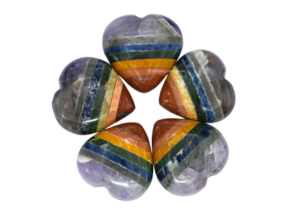 Amazing Gemstone Chakra Crystal Heart Palm Stone - Pocket Massage Worry Stone for Natural Body Chakra Balancing, Reiki Healing and Crystal Grid