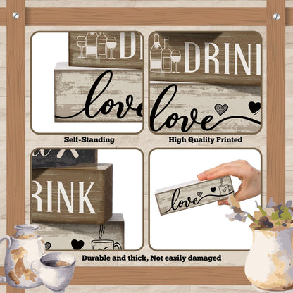 Moucuny 4 Pcs Farmhouse Kitchen Decor Wooden Plate Farmhouse Table Decor Black Brown and White Plate Tableware Centerpiece Rustic Decorative Plates Block Sign for Display Cabinet Kitchen Decoration