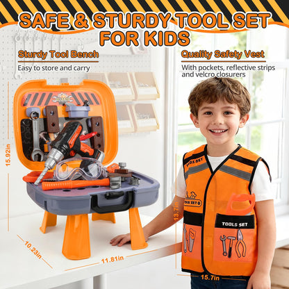 Toddler Tool Set for Age 3-5 Kids Tool Set with Tool Box and Toy Drill, Pretend Play Toy Tools Kids Construction Tools Bench for Toddlers Boys Toys 3 Year Old Gifts
