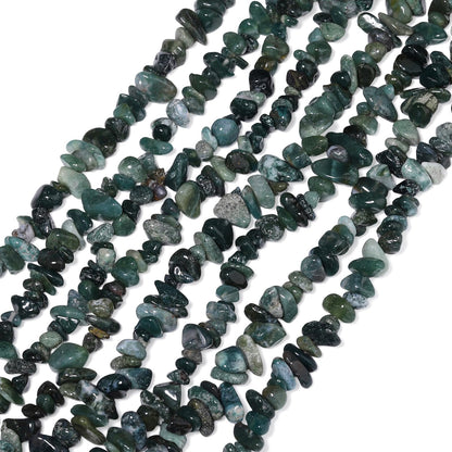 30in Moss Agate Natural Chip Stone Beads 5-8mm About 230pcs, Irregular Drilled Green Bead for Bracelets Jewelry Making Supplies for Adults, DIY Crafts.