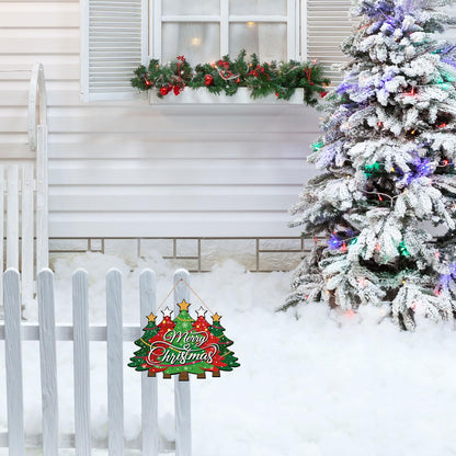 Merry Christmas Door Sign,Christmas Decor, Tree Wood, Decorations Hanging Sign,Merry Welcome Sign,Farmhouse Hanging Plaque Porch Xmas Front Outdoor Home Decor