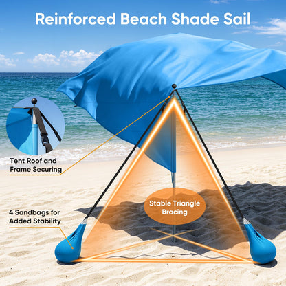 MoKo Beach Shade Canopy, 100 Sq.Ft. Wind-Supported Sunshade Sail for 4-6 People, Lightweight Easy Setup Beach Tent with UPF 50+ Sun Protection for Family Travel Coastal Trips