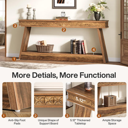 Tribesigns 70.9 Inch Long Console Table for Entryway, 2-Tier Farmhouse Entryway Table with Storage, Narrow Sofa Table Behind The Couch, Wood Accent Table for Hallway, Living Room, Foyer, Rustic Brown