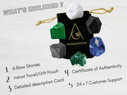 Amazing Gemstone Healing Crystal for Breast Lung Prostate Cancer Fighter, Set of 6 Black Tourmaline, Malachite, Hematite, Sodalite, Moss Agate and Snow Quartz Healing Crystals and Stones