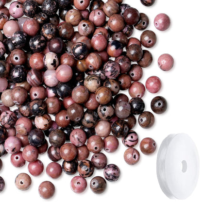 NUKAYAI Natural Black Line Rhodolite Stone Beads 100Pcs 8mm Crystal Beads Loose DIY Round Stone Bead for Bracelet Necklace Earrings Making